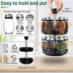 CARLA HOME Rotating Spice Rack Organizer with 12 Glass Jars for Kitchen Seasoning and Herb Storage