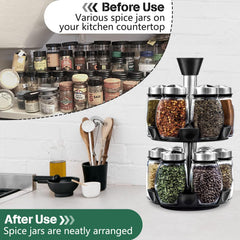 CARLA HOME Rotating Spice Rack Organizer with 12 Glass Jars for Kitchen Seasoning and Herb Storage