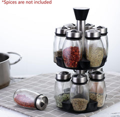 CARLA HOME Rotating Spice Rack Organizer with 12 Glass Jars for Kitchen Seasoning and Herb Storage