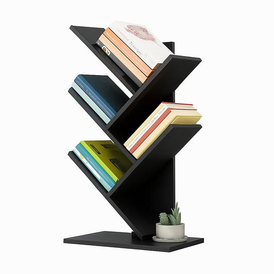 CARLA HOME 5-Tier Tree Bookshelf Storage Rack for Home Office or Bedroom (Black)