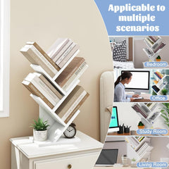 CARLA HOME 5-Tier Tree Bookshelf Storage Rack for Home Office or Bedroom (White)
