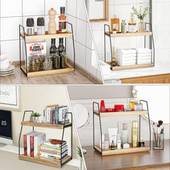 CARLA HOME 2-Tier Wooden Coffee Station Rack Organizer for Coffee Bar, Condiments, Syrups, Storage Jars & Spice Storage Shelf