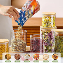 CARLA HOME 6 Pack Glass Storage Jars with Bamboo Lids for Kitchen Pantry, Pasta, Snacks, Cookies, Candy & More
