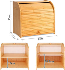 CARLA HOME Large Bamboo Bread Box Storage Organizer with Roll Top for Kitchen Counter