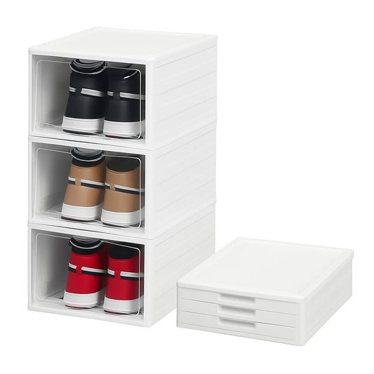 CARLA HOME 3-Tier Stackable Shoe Storage Box Organizer with Clear Door for Closet, Entryway or Cabinet