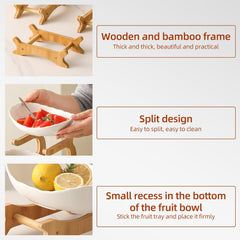 CARLA HOME 3-Tier Plastic Fruit Bowl Basket with Bamboo Stand for Kitchen Counter, Snack Tray, Dessert Server & Vegetable Storage Rack
