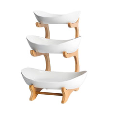 CARLA HOME 3-Tier Plastic Fruit Bowl Basket with Bamboo Stand for Kitchen Counter, Snack Tray, Dessert Server & Vegetable Storage Rack