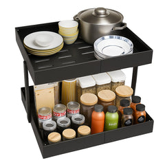 CARLA HOME 2 Pack Pull Out Cabinet Organizer Expandable for Cabinets with Adjustable Slide Out Shelves and Easy Installation (Black)