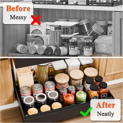 CARLA HOME 2 Pack Pull Out Cabinet Organizer Expandable for Cabinets with Adjustable Slide Out Shelves and Easy Installation (Black)