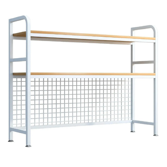 CARLA HOME 2-Tier Metal Desktop Hutch Bookshelf with Grid Panel for Computer Desk and Office Countertop
