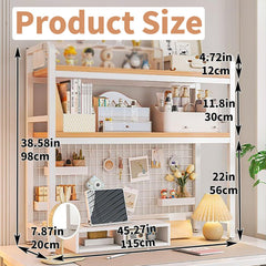 CARLA HOME 2-Tier Metal Desktop Hutch Bookshelf with Grid Panel for Computer Desk and Office Countertop