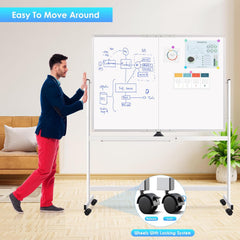 CARLA HOME Double-Sided Magnetic Whiteboard 120x90cm with Wheels, Reversible Design for School, Office & Home