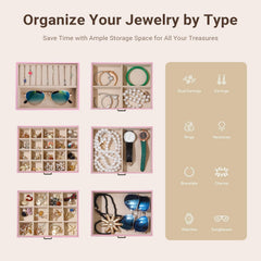 CARLA HOME 6-Layer Large Jewelry Box for Women withDrawers, Mirror, Lock, Necklace Hooks & Side Compartments for Rings, Earrings, Bracelets, Gifts (Pink)