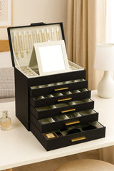 CARLA HOME 6-Layer Large Jewelry Organizer Box for Women with Mirror, Drawers, Hooks & Dividers for Rings, Necklaces, Bracelets, Ideal Gift for Women (Black)