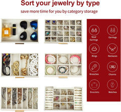 CARLA HOME 6-Layer Large Jewelry Organizer Box for Women with Mirror, Drawers, Hooks & Dividers for Rings, Necklaces, Bracelets, Ideal Gift for Women (White)