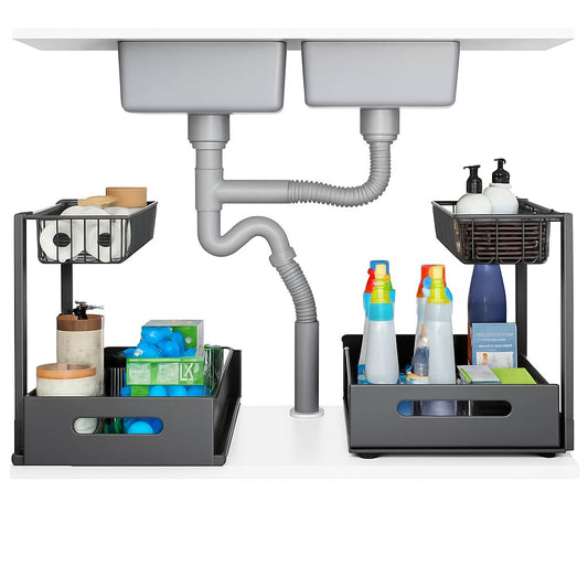 CARLA HOME 2 Pack Under Sink Organiser with Sliding Drawers for Kitchen & Bathroom