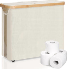 CARLA HOME 2 Pack Toilet Paper Storage Basket Holds Up to 12 Rolls with Bamboo Lid and Handle for RV Closet (White)