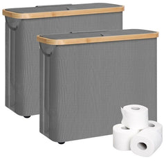 CARLA HOME 2 pack Toilet Paper Storage Basket Holds Up to 12 Rolls with Bamboo Lid and Handle for RV Closet (Grey)