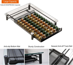 CARLA HOME 60 Coffee Pod Holder Drawer with Tempered Glass Capsule Organizer for Nespresso Pods and Sliding Drawer for Kitchen Countertop