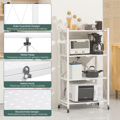 CARLA HOME 4-Tier Foldable Storage Shelf with Wheels for Kitchen, Garage, Pantry or Basement (White)