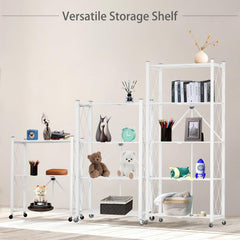 CARLA HOME 4-Tier Foldable Storage Shelf with Wheels for Kitchen, Garage, Pantry or Basement (White)