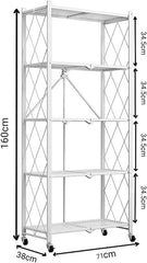 CARLA HOME 5-Tier Foldable Storage Shelf with Wheels for Kitchen, Garage, Pantry or Basement (White)