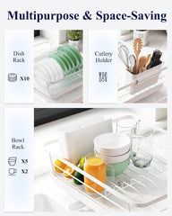 CARLA HOME Dish Drying Rack for Kitchen Counter with Removable Drip Tray, Utensil Holder and Cutlery Organizer