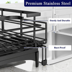 CARLA HOME Expandable Dish Drying Rack with Drainage Spout, Utensil Holder & Drainboardfor Kitchen Countertop Organizer (1 tier)