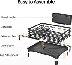 CARLA HOME Expandable Dish Drying Rack with Drainage Spout, Utensil Holder & Drainboardfor Kitchen Countertop Organizer (1 tier)