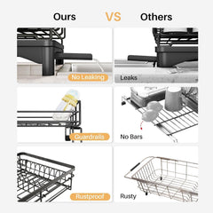 CARLA HOME Expandable Dish Drying Rack with Drainage Spout, Utensil Holder & Drainboardfor Kitchen Countertop Organizer (2 tier)