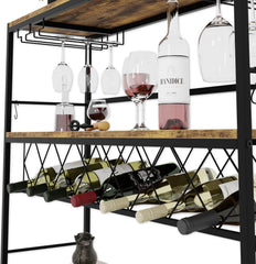 CARLA HOME Large Wine Rack with Glass Holder, Metal Designed Bottle Holder and Wood Countertop for Wine & Champagne