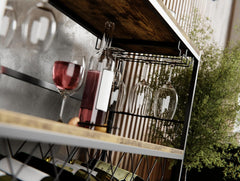 CARLA HOME Large Wine Rack with Glass Holder, Metal Designed Bottle Holder and Wood Countertop for Wine & Champagne