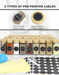 CARLA HOME 24 Glass Spice Jars with Bamboo Lids, Shaker Tops, 180 Spice Labels, White Pen & Funnel for Kitchen Organization, Spice Rack, Seasoning & Herb Storage