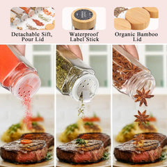 CARLA HOME 24 Glass Spice Jars with Bamboo Lids, Shaker Tops, 180 Spice Labels, White Pen & Funnel for Kitchen Organization, Spice Rack, Seasoning & Herb Storage