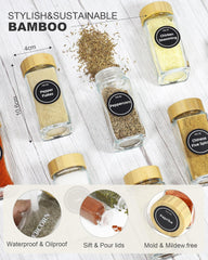 CARLA HOME 24 Glass Spice Jars with Bamboo Lids, Shaker Tops, 180 Spice Labels, White Pen & Funnel for Kitchen Organization, Spice Rack, Seasoning & Herb Storage