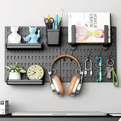 CARLA HOME Pegboard Wall Organizer Kit – 2 Black Modular Pegboards with 10 Accessories for Office, Gaming & Home Storage