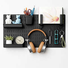 CARLA HOME Pegboard Wall Organizer Kit – 2 Black Modular Pegboards with 10 Accessories for Office, Gaming & Home Storage