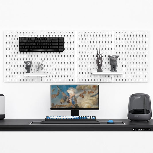 CARLA HOME Pegboard Wall Organizer Kit with 4 Modular Black Pegboards & 19 Accessories for Gaming, Office & Craft Storage (White)