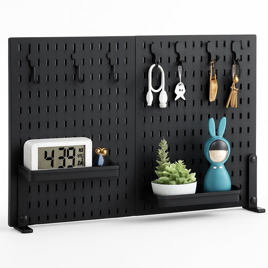 CARLA HOME 2 Pack Desk Pegboard Organizer Kit with Hooks, Tray & Mount Ideal for Office, Gaming Setup & Home Workspace Organization (Black)