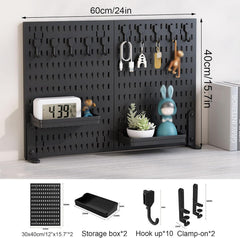 CARLA HOME 2 Pack Desk Pegboard Organizer Kit with Hooks, Tray & Mount Ideal for Office, Gaming Setup & Home Workspace Organization (Black)