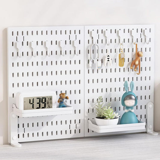 CARLA HOME 2 Pack Desk Pegboard Organizer Kit with Hooks, Tray & Mount Ideal for Office, Gaming Setup & Home Workspace Organization (White)