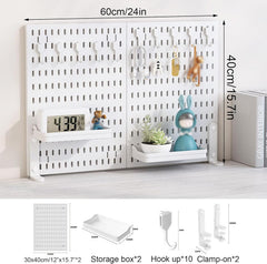 CARLA HOME 2 Pack Desk Pegboard Organizer Kit with Hooks, Tray & Mount Ideal for Office, Gaming Setup & Home Workspace Organization (White)