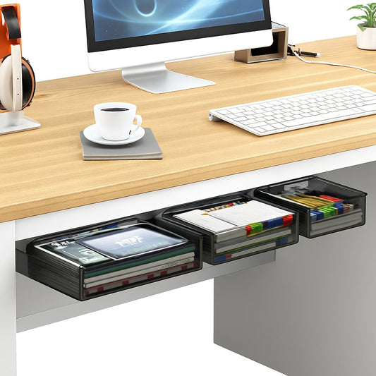 CARLA HOME 3‑Pack Under Desk Storage Drawers Hidden Pull‑Out Organizer for Office & Home