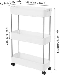 CARLA HOME Slim Storage Cart Organizer Trolley with Wheels for Kitchen, Bathroom, Laundry & Narrow Spaces (3 tier)