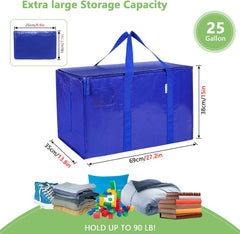 CARLA HOME 6-Pack Large Moving Storage Bags with Zippers & Handles with 95 Liters Capacity for Space Saving, Travel, Camping & Organization (Blue)