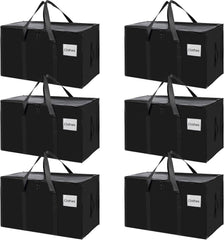 CARLA HOME 6-Pack Large Moving Storage Bags with Zippers & Handles with 95 Liters Capacity for Space Saving, Travel, Camping & Organization (Black)
