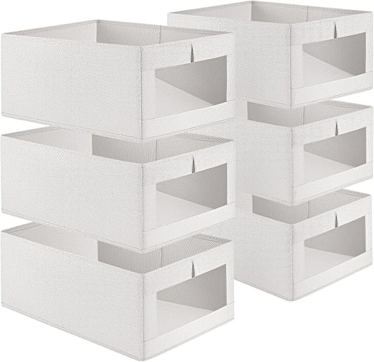CARLA HOME 6 Pack Closet Storage Bins with Clear Window for Shelves, Clothes, Toys, Wardrobe & Bedroom Organization