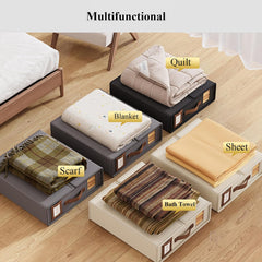 CARLA HOME Bed Sheet Organizer Set of 4 with Handle & Window for Covers, Pillowcases, Blankets, Clothes & Sheets (Grey)