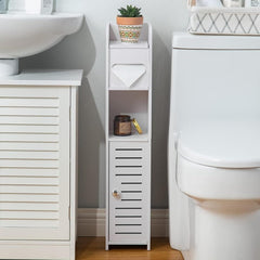 CARLA HOME Slim Bathroom Cabinet with Toilet Paper Holder for Toilet or Laundry Room