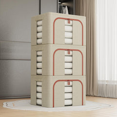 CARLA HOME 3 pack Large Clothes Storage Bins with Lids for Clothing, Bedding, Blankets, Toys (66L capacity - Beige)